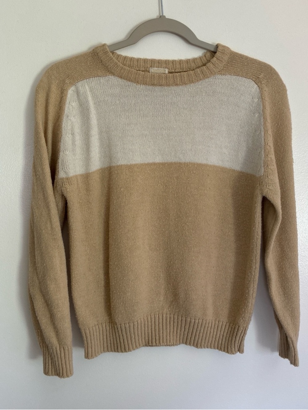 Neutral Colorblock Knit Sweater - Beige and Cream